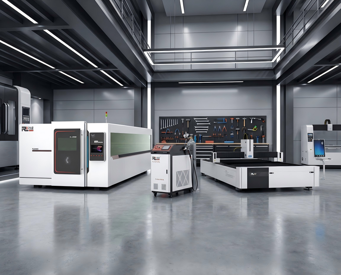 Professional laser cutting machine in modern manufacturing facility